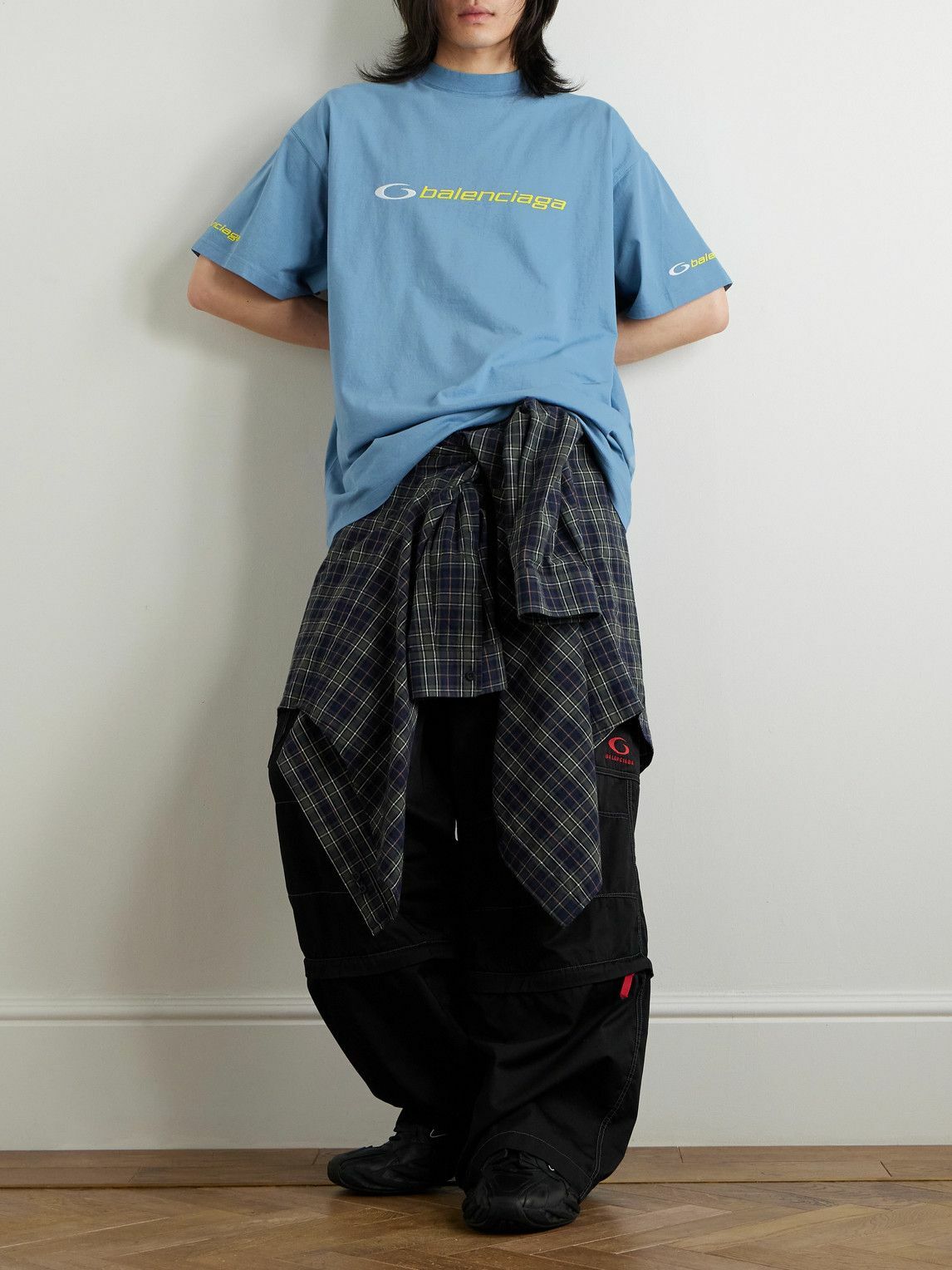 Balenciaga - Oversized Logo-Embroidered Cotton-Jersey T-Shirt - Blue