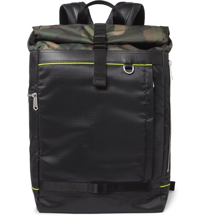 Photo: Paul Smith - Leather-Trimmed Camouflage-Panelled Ripstop Backpack - Black