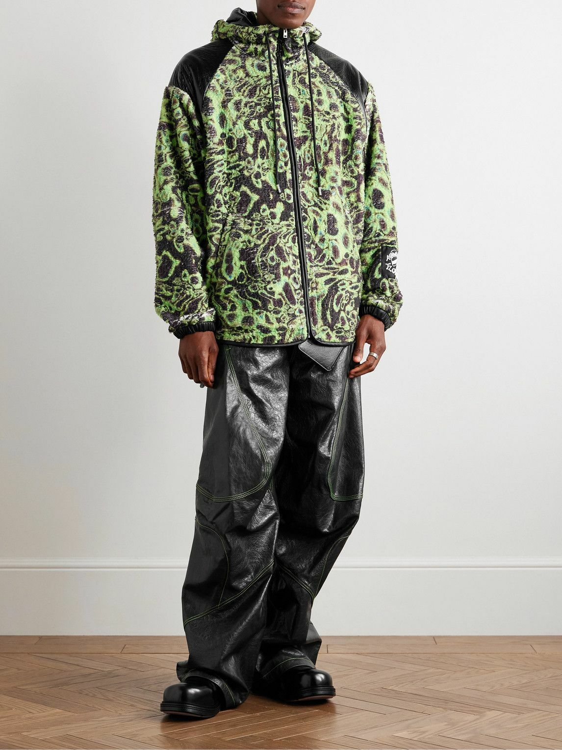 Acne Studios - Lorgata Wide-Leg Panelled Logo-Embroidered Leather Trousers - Black