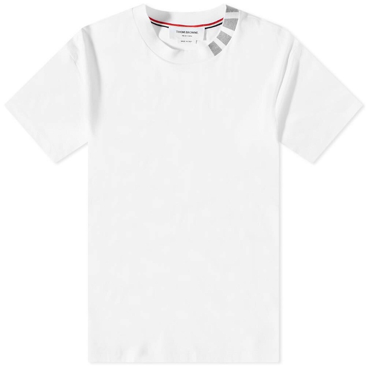 Photo: Thom Browne Men's 4 Bar Mock Neck T-Shirt in White