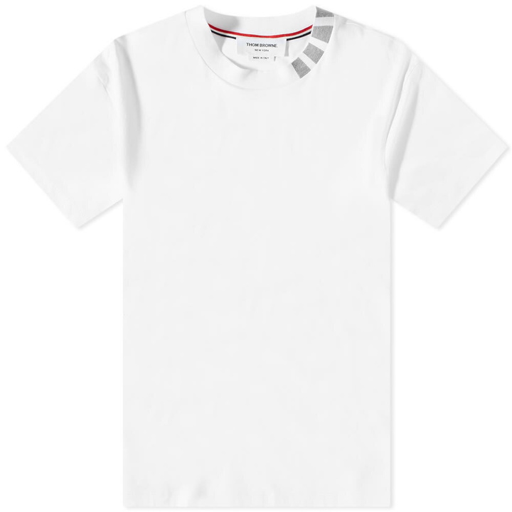 Photo: Thom Browne Men's 4 Bar Mock Neck T-Shirt in White