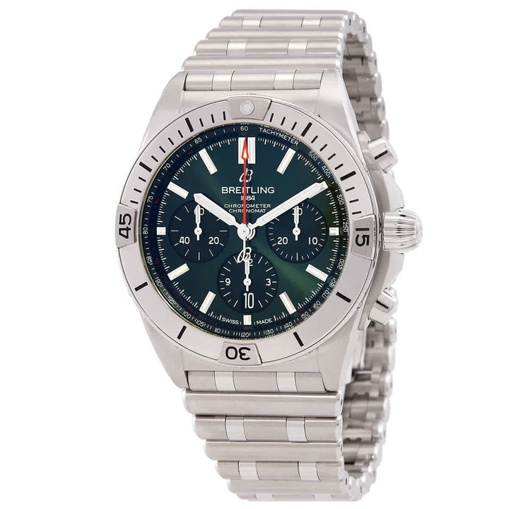Photo: Breitling Chronomat B01 42 Chronograph Automatic Green Dial Mens Watch AB0134101L2A1