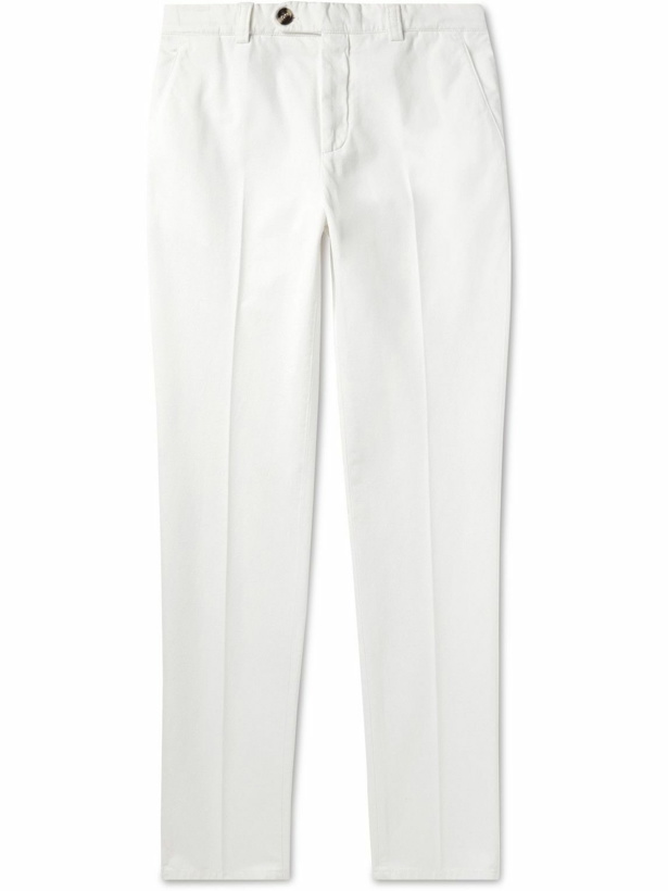 Photo: Brunello Cucinelli - Straight-Leg Cotton-Twill Trousers - White