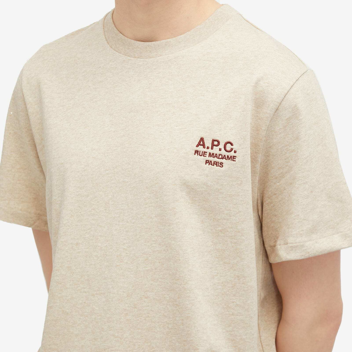 A.P.C. Men's Rue Madame Logo T-Shirt in Heather Beige/Brick A.P.C., image size:1200x1200