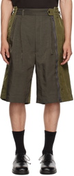 Y's Khaki Paneled Shorts