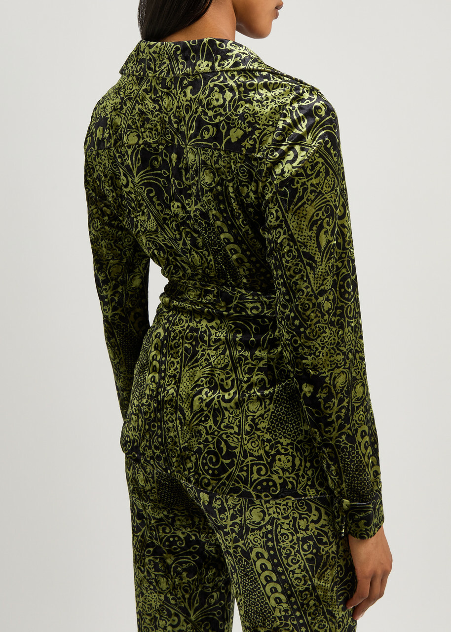 Diane Von Furstenberg Largarde Belted Printed Velvet Shirt Multicoloured