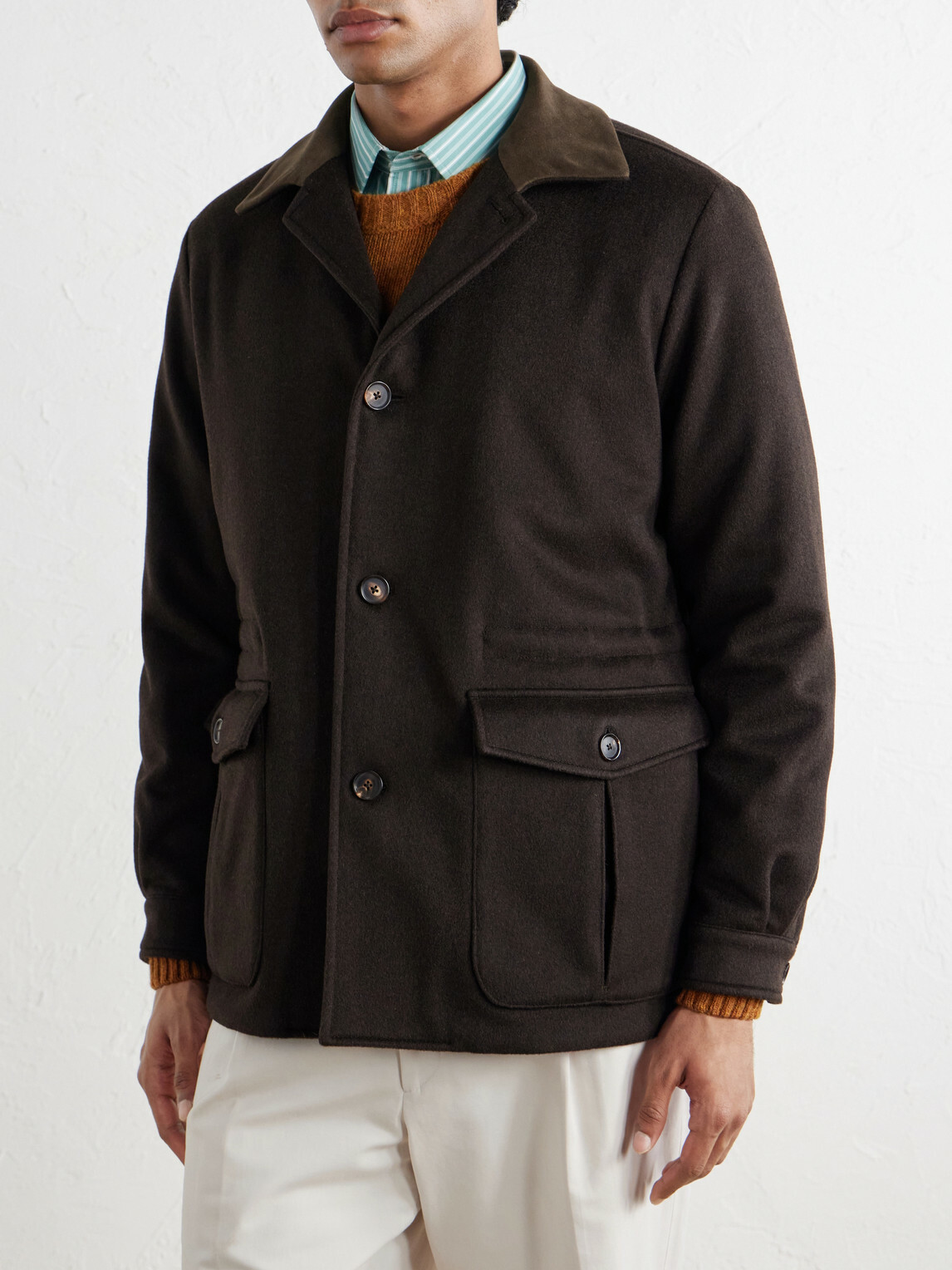 Caruso - Dalila Suede-Trimmed Wool Jacket - Brown