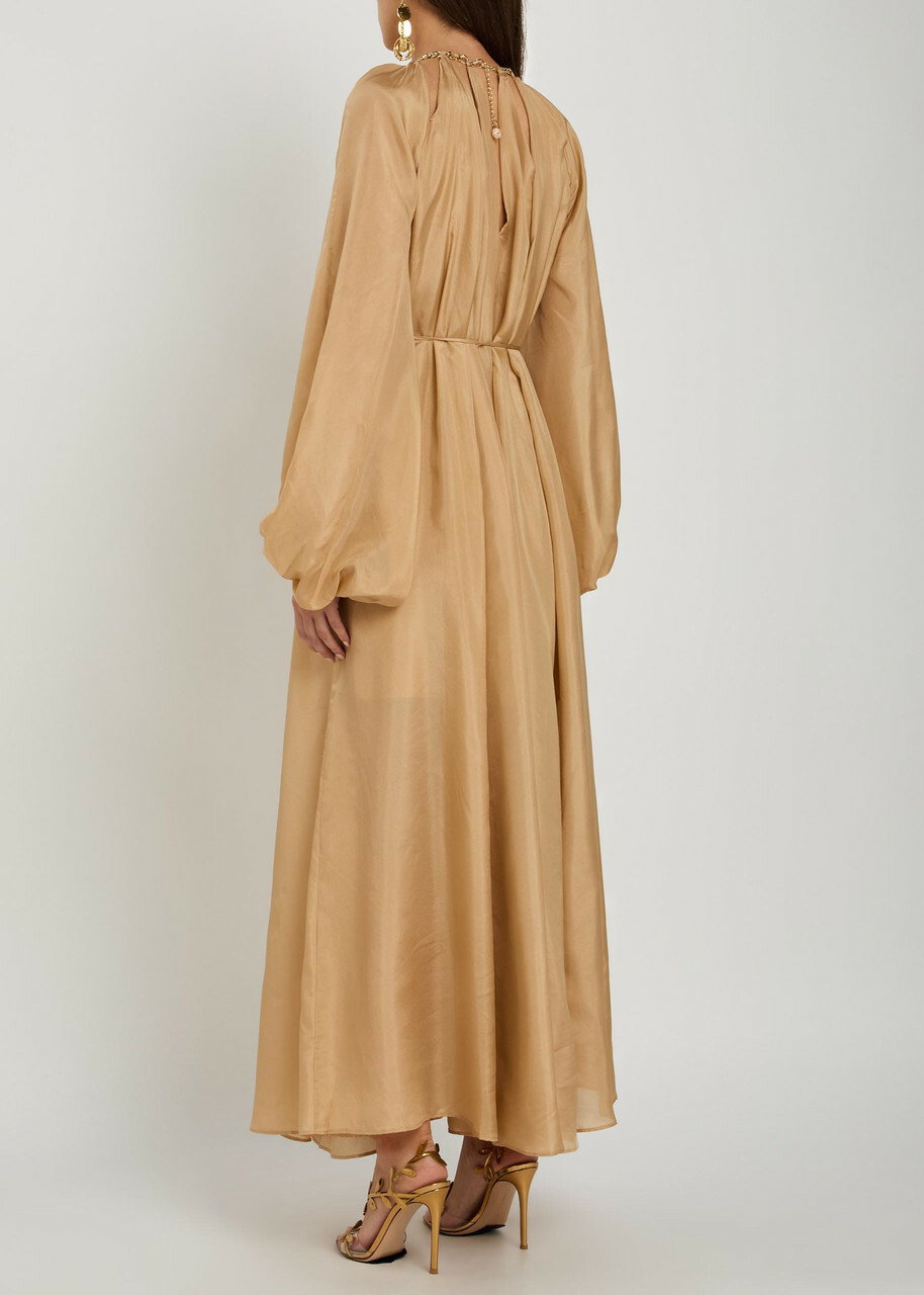 Zimmermann Mohon Charm-effect Silk Midi Dress Beige