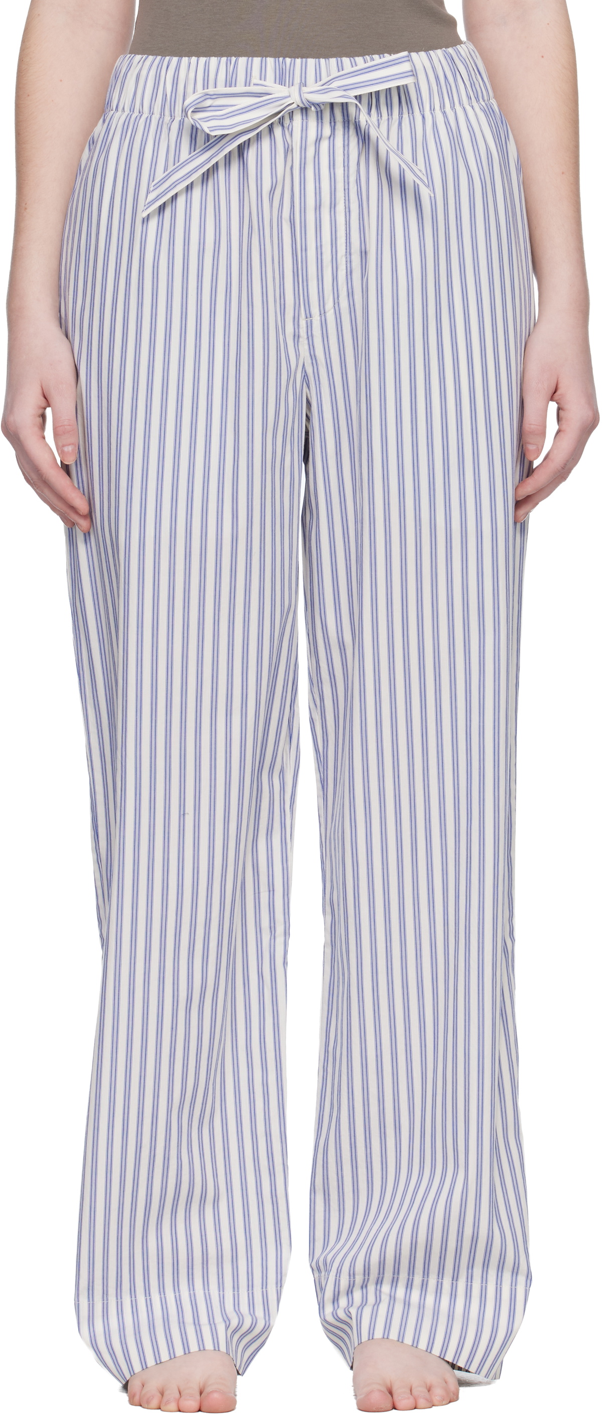 Tekla White & Blue Poplin Pyjama Pants