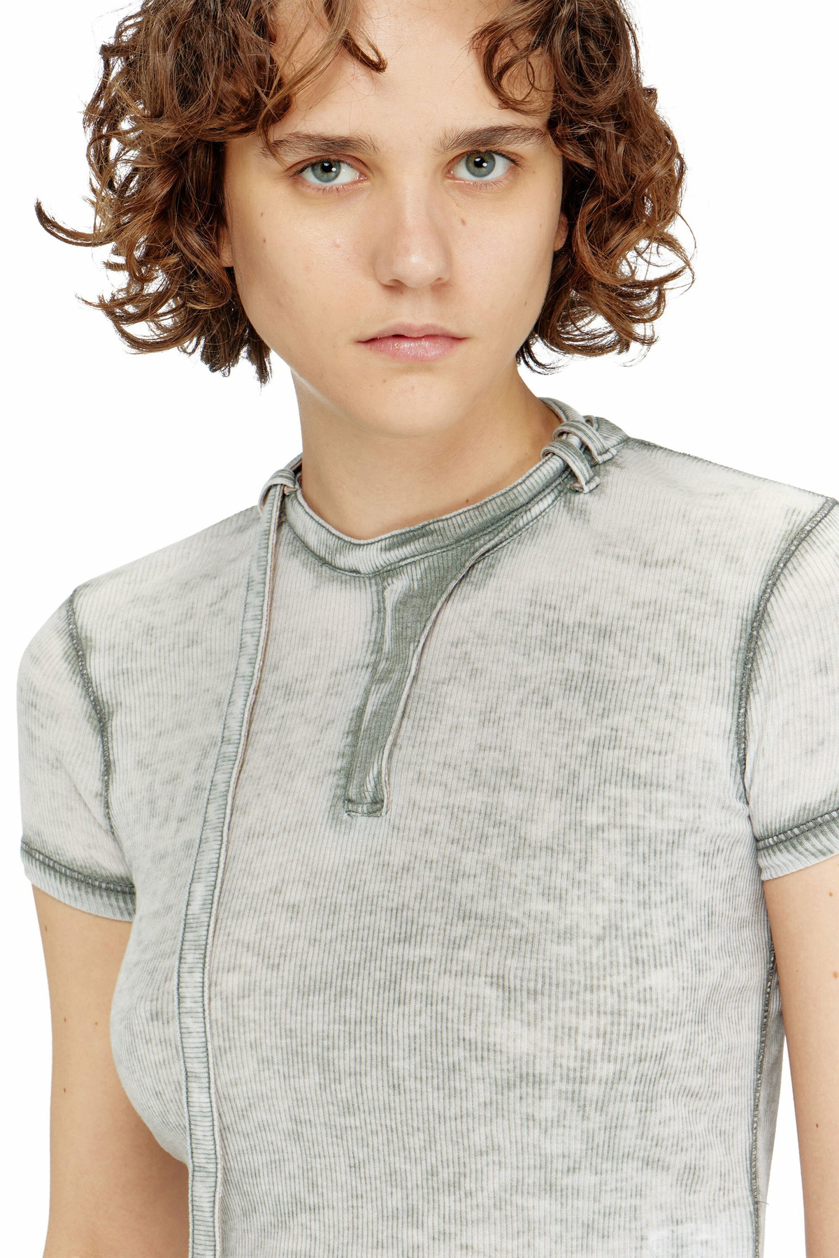 Diesel Rib-jersey top with biker neck strap - T-Shirts Womens in Grey ...