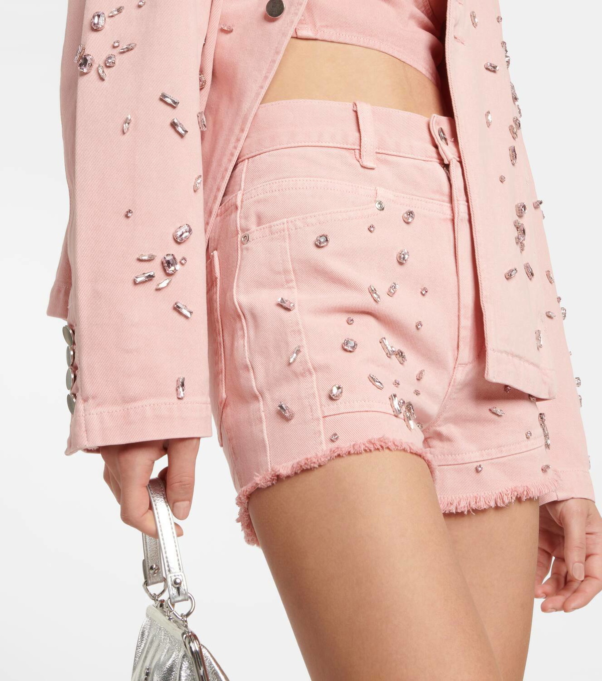 Xu Zhi Crystal-embellished denim shorts