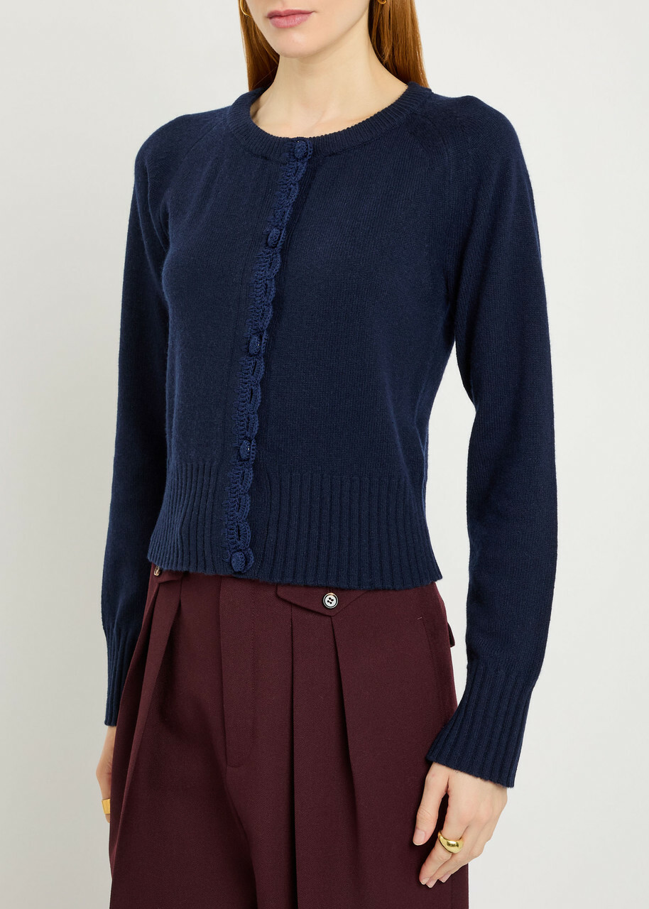 Erdem Crochet Collar Wool-blend Cardigan Navy