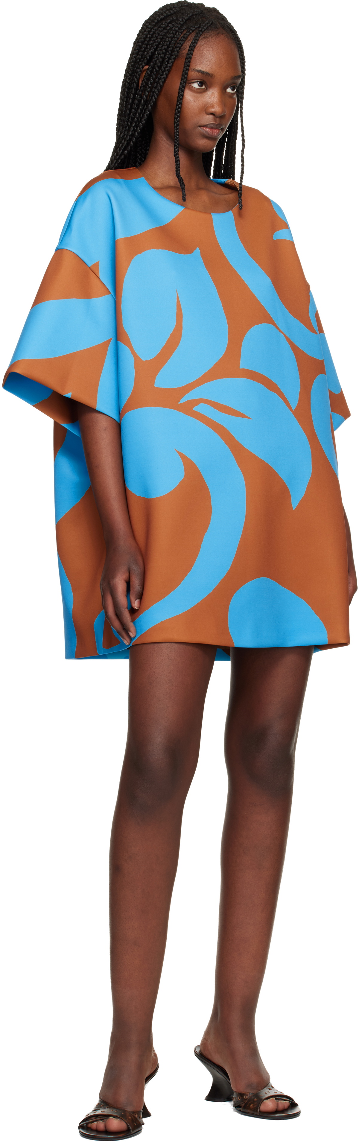 Dries Van Noten Blue & Tan Oversized Minidress