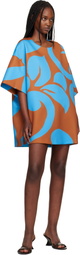 Dries Van Noten Blue & Tan Oversized Minidress