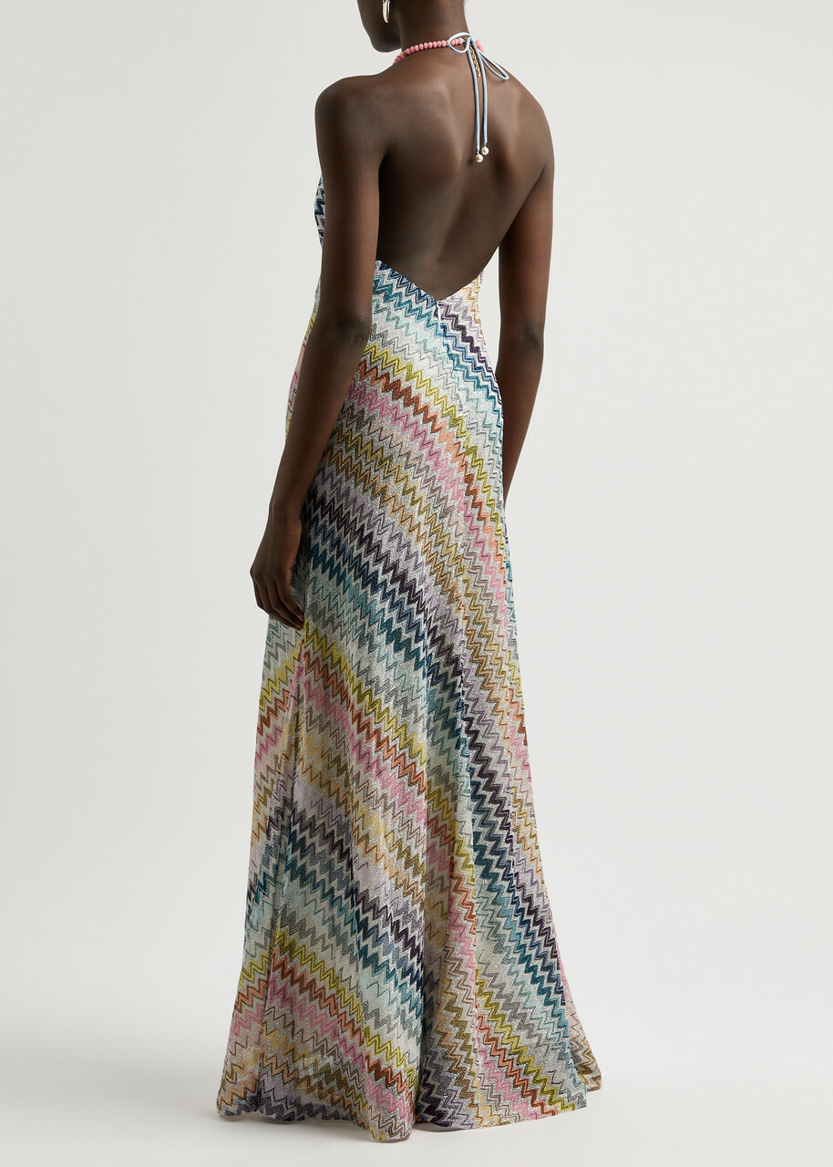 sachin and babi light blue dress 1990s Backless Metallic Knit Missoni Maxi Dress  Shrimpton Couture