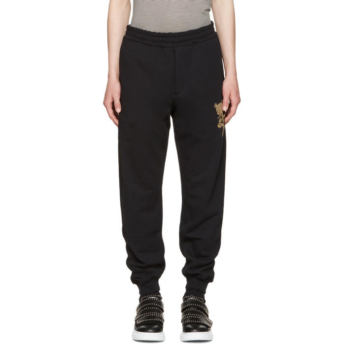 Photo: Alexander McQueen Black Beaded Floral Classic Lounge Pants