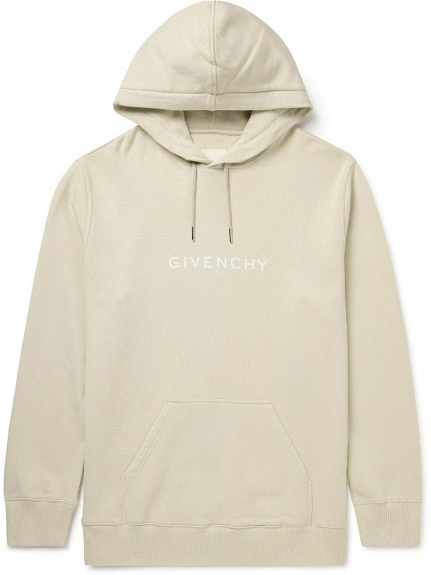 Photo: Givenchy - Logo-Print Cotton-Jersey Hoodie - Neutrals