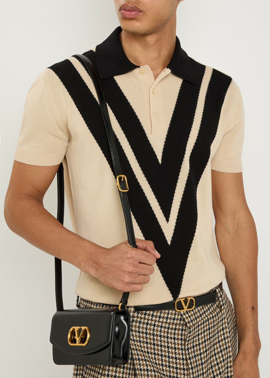Valentino Garavani Vlogo-intarsia Cotton Polo Shirt White And Black