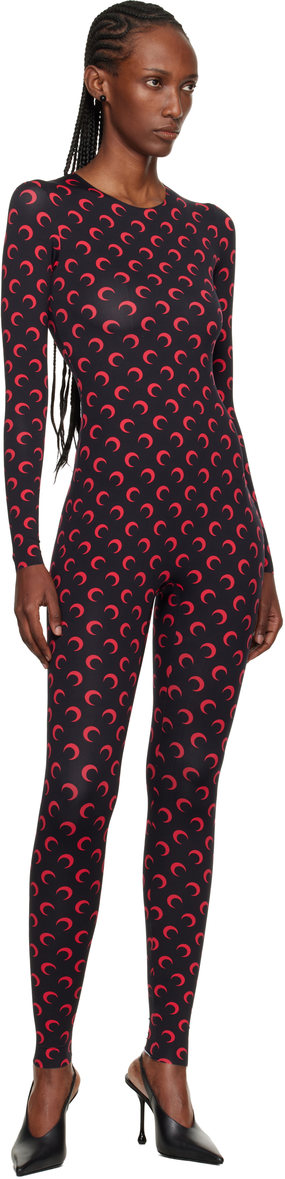 Marine Serre Black Moon Printed Jersey LS Jumpsuit