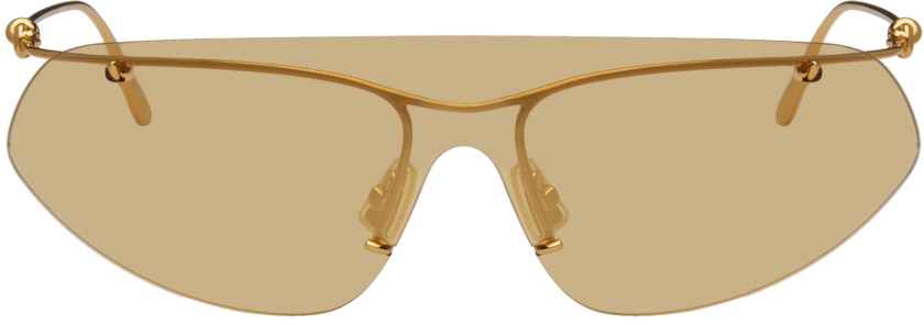 Bottega Veneta Gold Rimless Shield Sunglasses with Brown Lenses Bottega Veneta Knot Shield Sunglasses In Gold | ModeSens main image 2