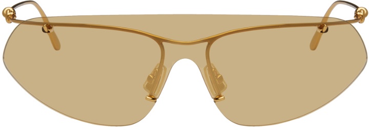 Photo: Bottega Veneta Gold Knot Shield Sunglasses