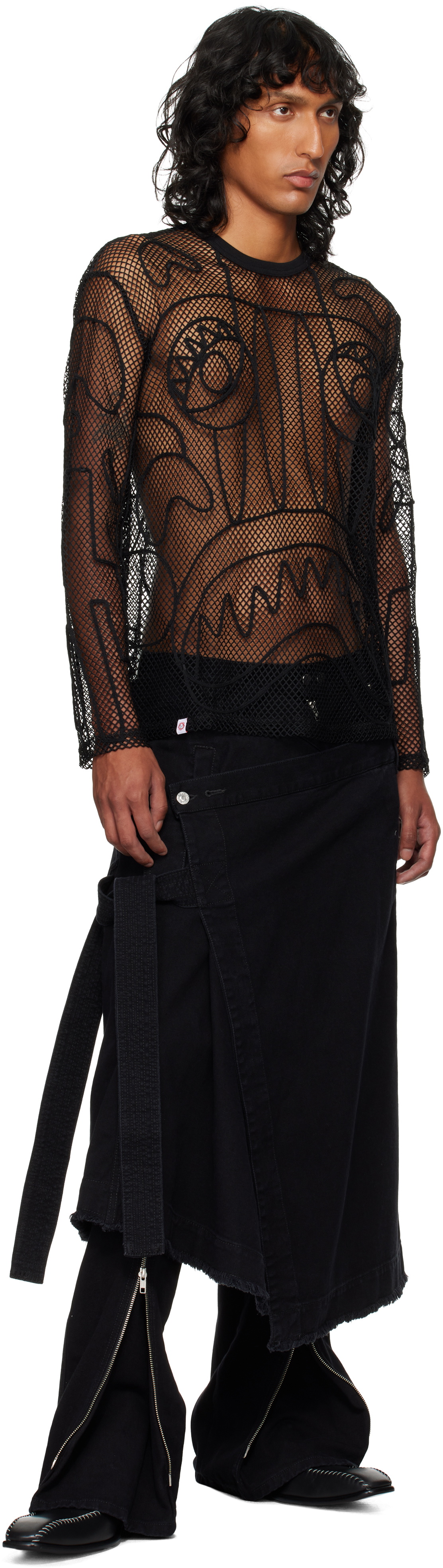 Charles Jeffrey LOVERBOY SSENSE Exclusive Black Graphic Net Long