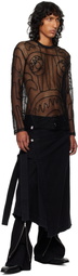 Charles Jeffrey LOVERBOY SSENSE Exclusive Black Graphic Net Long Sleeve T-shirt