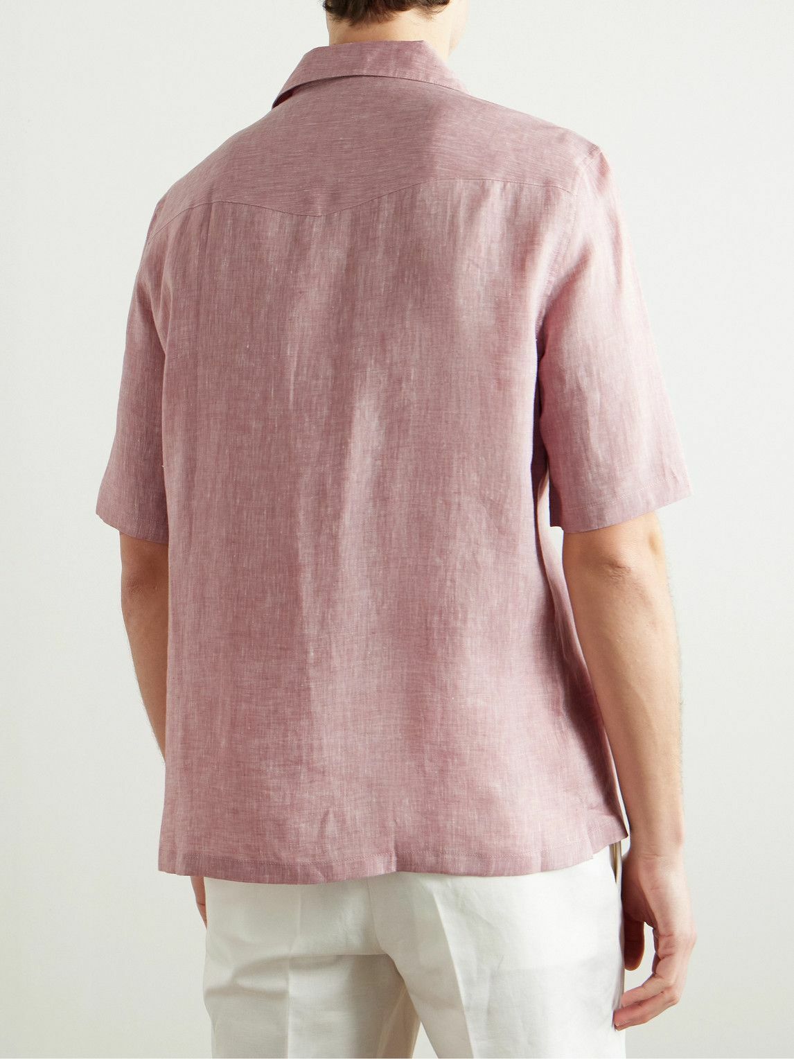 Brunello Cucinelli - Camp-Collar Linen Shirt - Pink