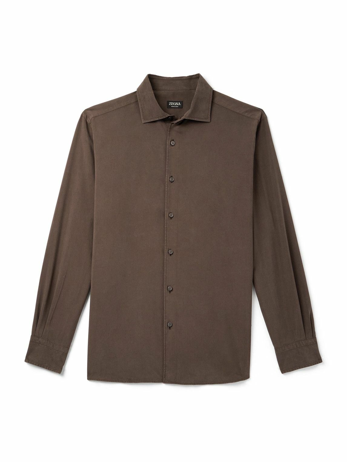 ZEGNA ブラウン コットンカシミヤ混長袖シャツ S Ermenegildo Zegna - ZEGNA ブラウン コットンカシミヤ混長袖シャツ S