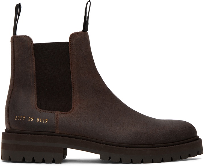 Photo: Common Projects Brown Stamp Chelsea Boots