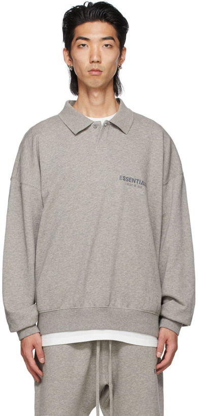 Photo: Essentials Grey Logo Long Sleeve Polo