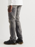 Neighborhood - Straight-Leg Embroidered Distressed Denim Jeans - Gray