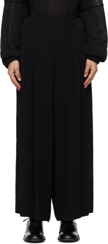 Photo: Y's Black Double Tucked Wide Trousers