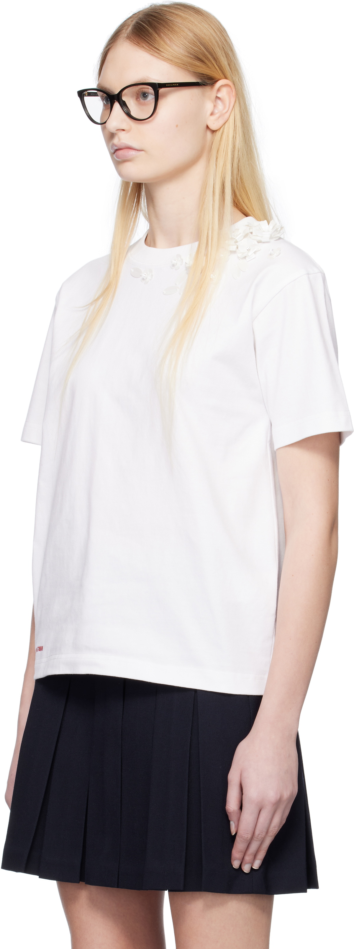 SHUSHU/TONG White Beaded Floral T-shirt