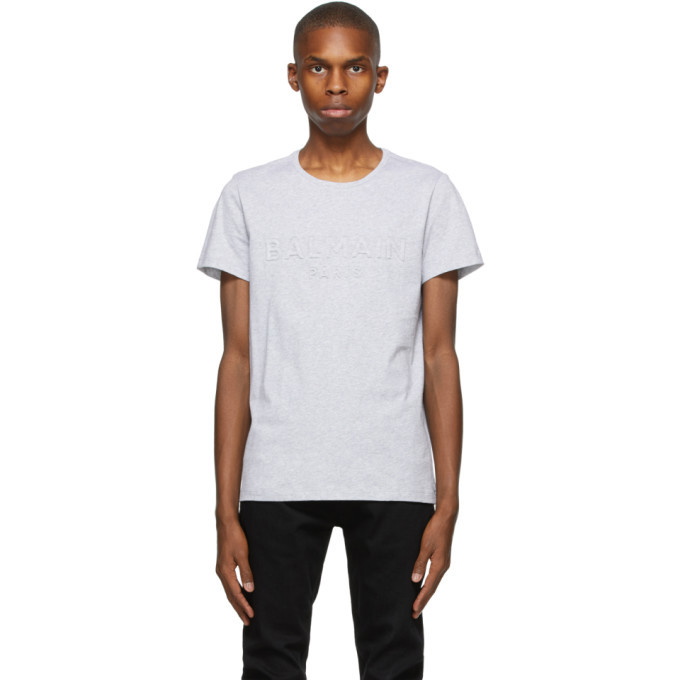 Photo: Balmain Grey Embossed Logo T-Shirt