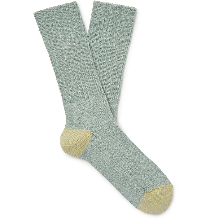 Photo: Mr P. - Ribbed Mélange Stretch Cotton-Blend Socks - Green