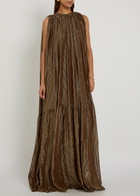 Petar Petrov Draped Striped Silk-blend Chiffon Gown Gold