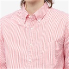 Beams Plus Men's Button Down Block Stripe Shirt in Red