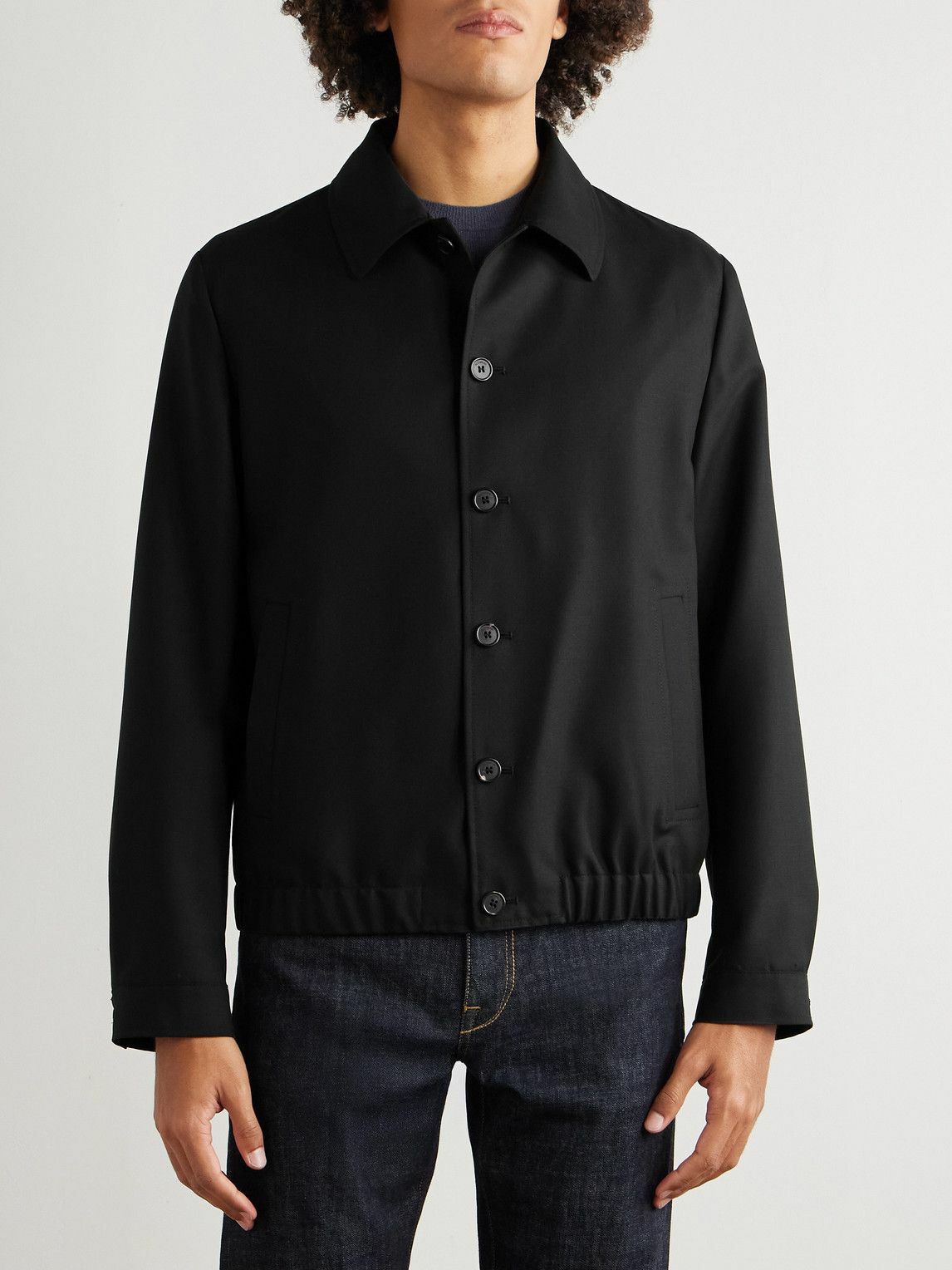 Incotex - Wool and Mohair-Blend Twill Bomber Jacket - Black
