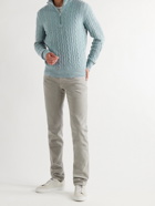 LORO PIANA - Suede-Trimmed Cable-Knit Baby Cashmere Half-Zip Sweater - Blue