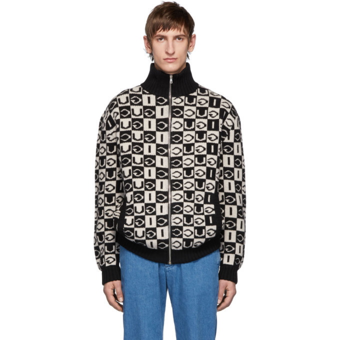 Photo: Gucci Black and Off-White Wool Checkerboard Zip-Up Sweater