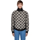 Gucci Black and Off-White Wool Checkerboard Zip-Up Sweater