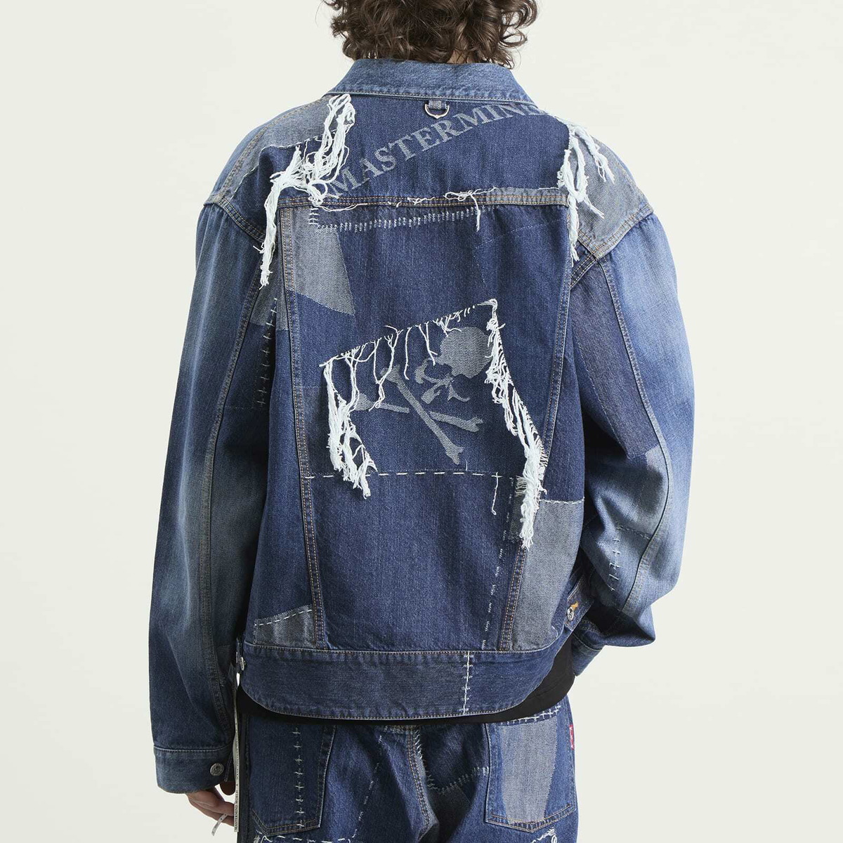 MASTERMIND WORLD Men's Patchwork Jacquard Denim Jacket in Indigo