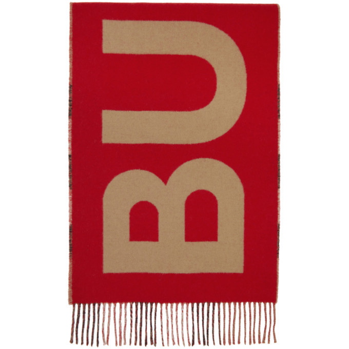 Photo: Burberry Beige and Red Cashmere Mega Check Logo Scarf
