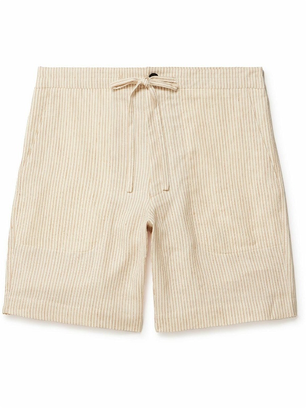 Photo: Richard James - Straight-Leg Striped Linen and Wool-Blend Drawstring Shorts - Brown