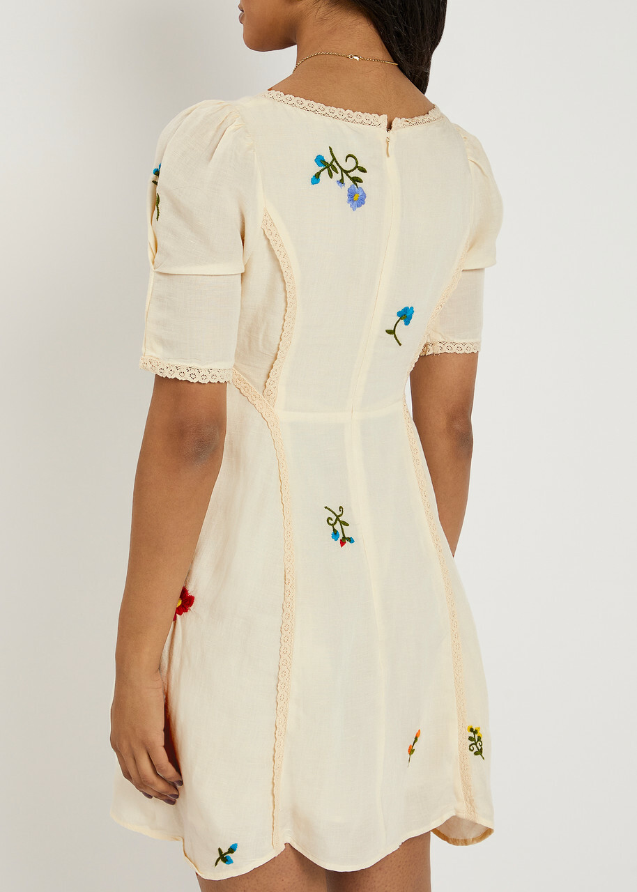 Rixo Marne Floral-embroidered Woven Mini Dress Cream Rixo Rixo Marne Floral-embroidered Woven Mini Dress Cream Rixo