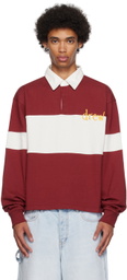 drew house Burgundy & White Embroidered Long Sleeve Polo
