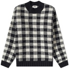 YMC Men's Bluto Checked Crew Knit in Black/Stone