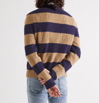 GUCCI - Logo-Detailed Striped Pointelle-Knit Wool Sweater - Neutrals