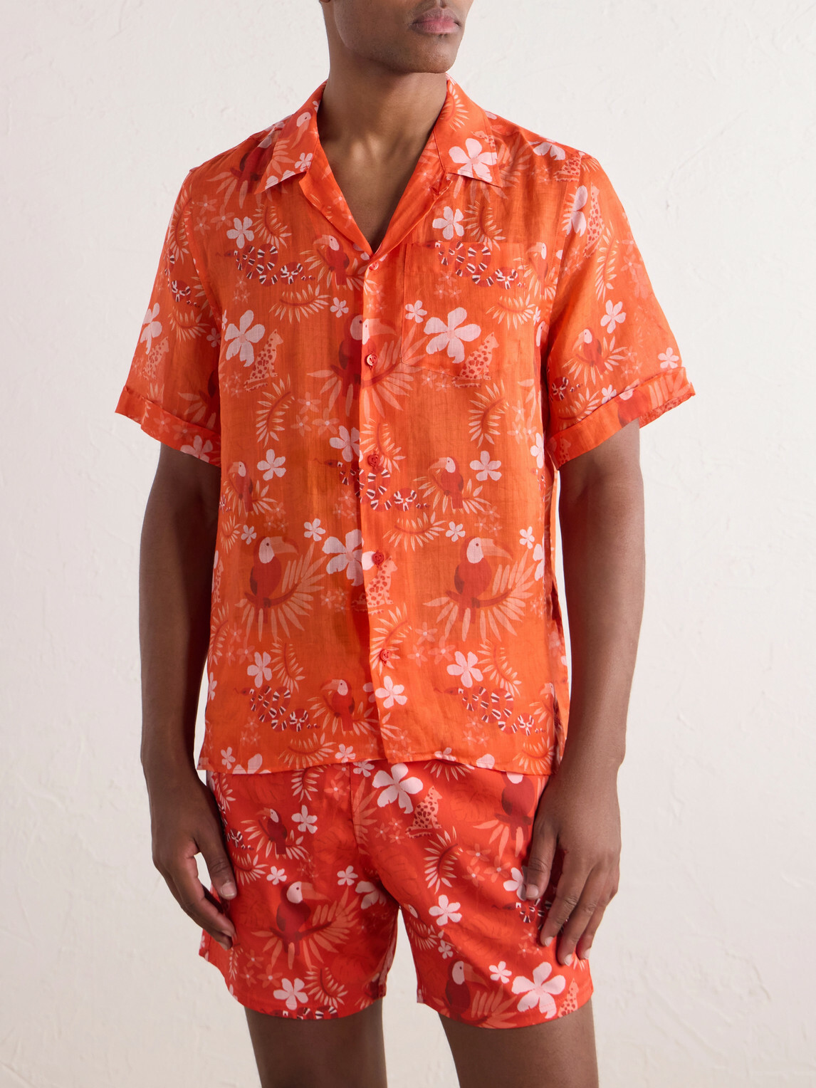 Vilebrequin - Charli Camp-Collar Printed Ramie Shirt - Orange